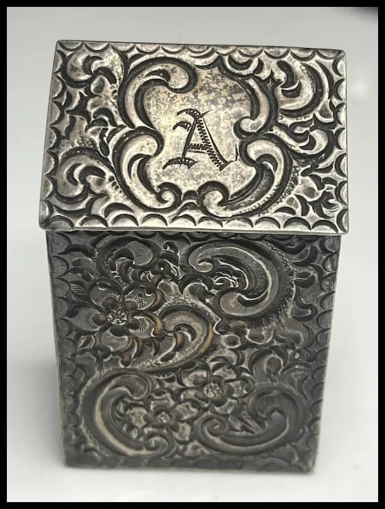 Vintage Ornate Matchstick Box Holder Engraved with the Letter "A" - 2