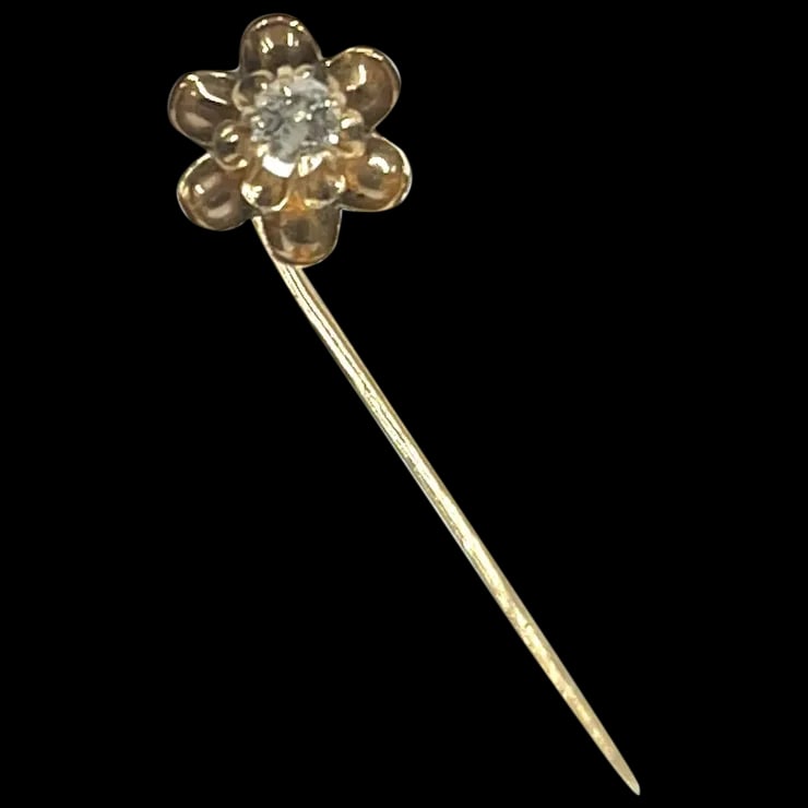 Vintage 14k Gold Diamond Flower Stickpin (1 of 5)