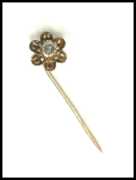 Vintage 14k Gold Diamond Flower Stickpin - 2