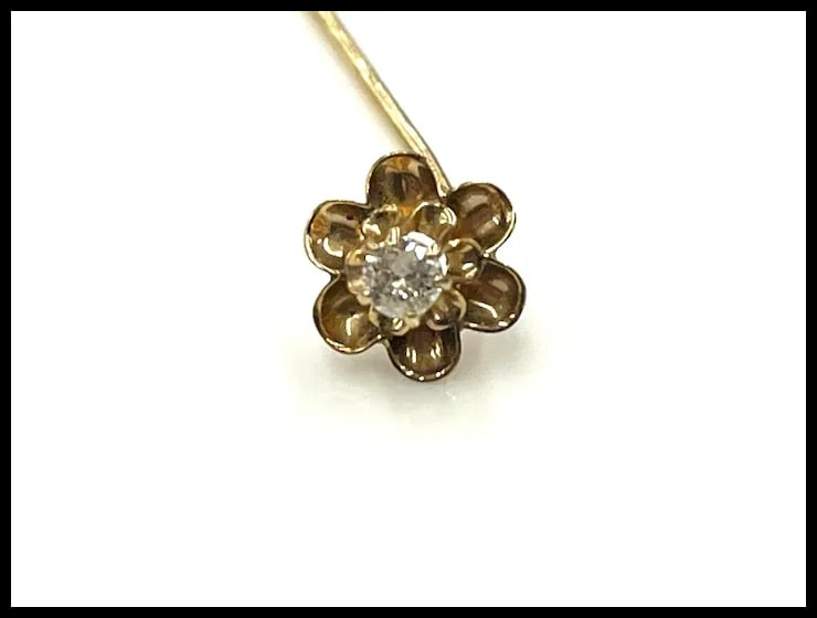 Vintage 14k Gold Diamond Flower Stickpin - 3