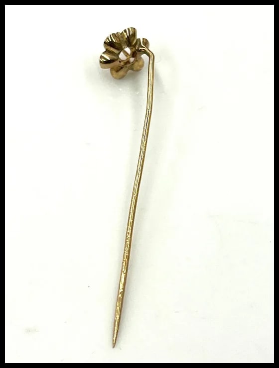 Vintage 14k Gold Diamond Flower Stickpin - 4
