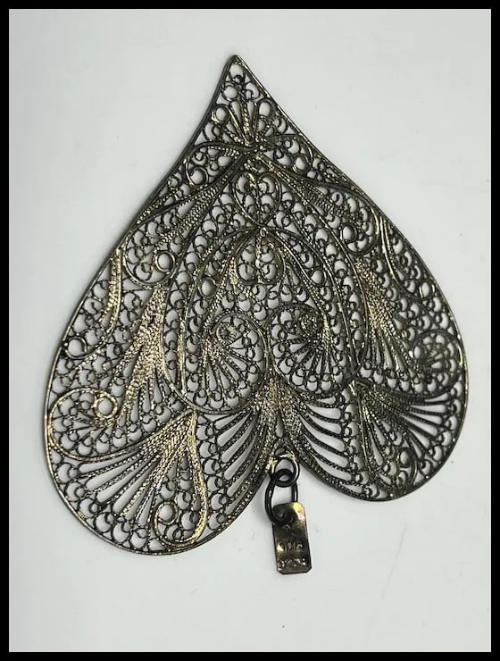 Vintage Large Sterling Silver Filigree Heart Pendant - 3