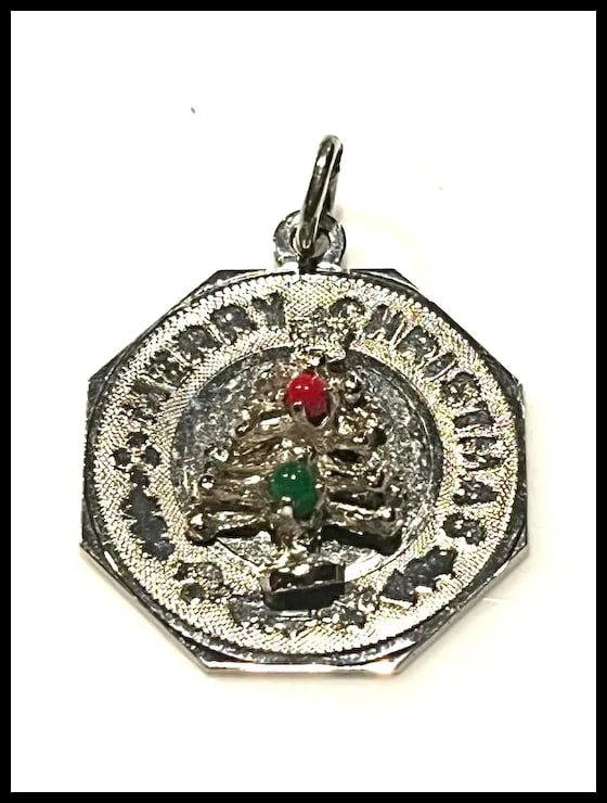 Vintage Merry Christmas Octagon Christmas Tree Disk Charm - 2