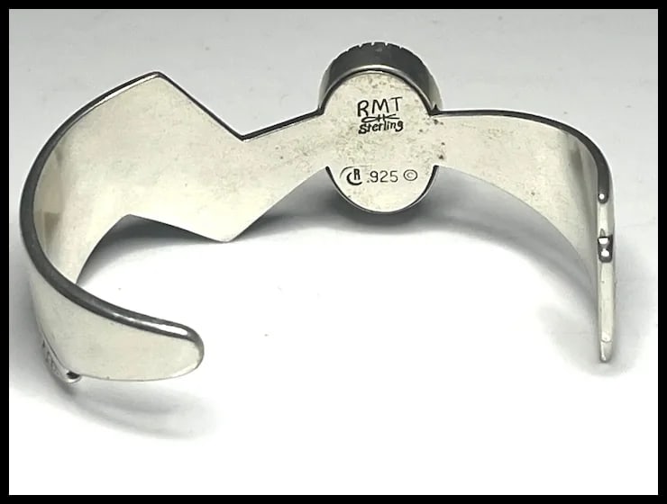 Estate RMT Sterling Silver Turquoise Mosaic Inlay Cuff Bracelet - 4