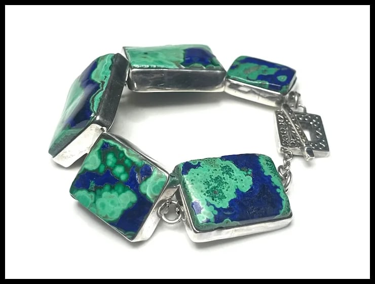 Estate Amy Kahn Russell Stone and Sterling Silver Heavy Bracelet - 3