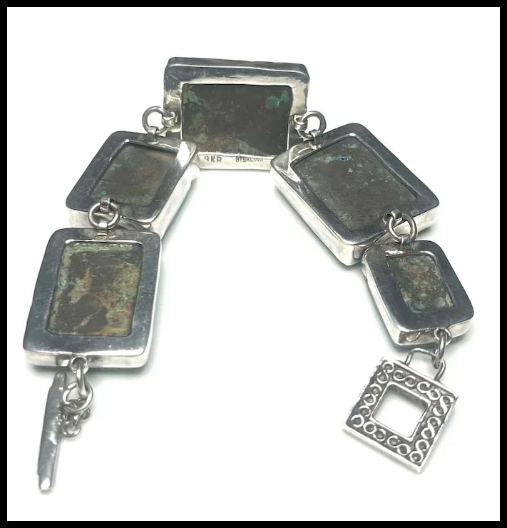 Estate Amy Kahn Russell Stone and Sterling Silver Heavy Bracelet - 5