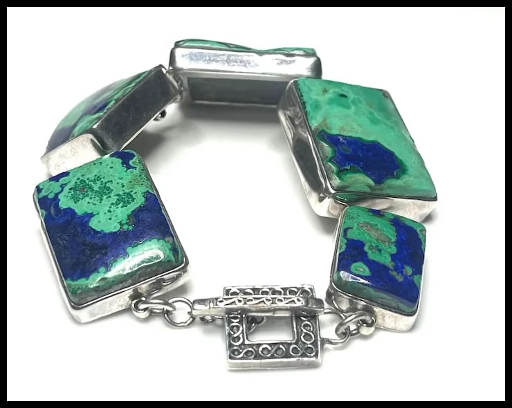 Estate Amy Kahn Russell Stone and Sterling Silver Heavy Bracelet - 6