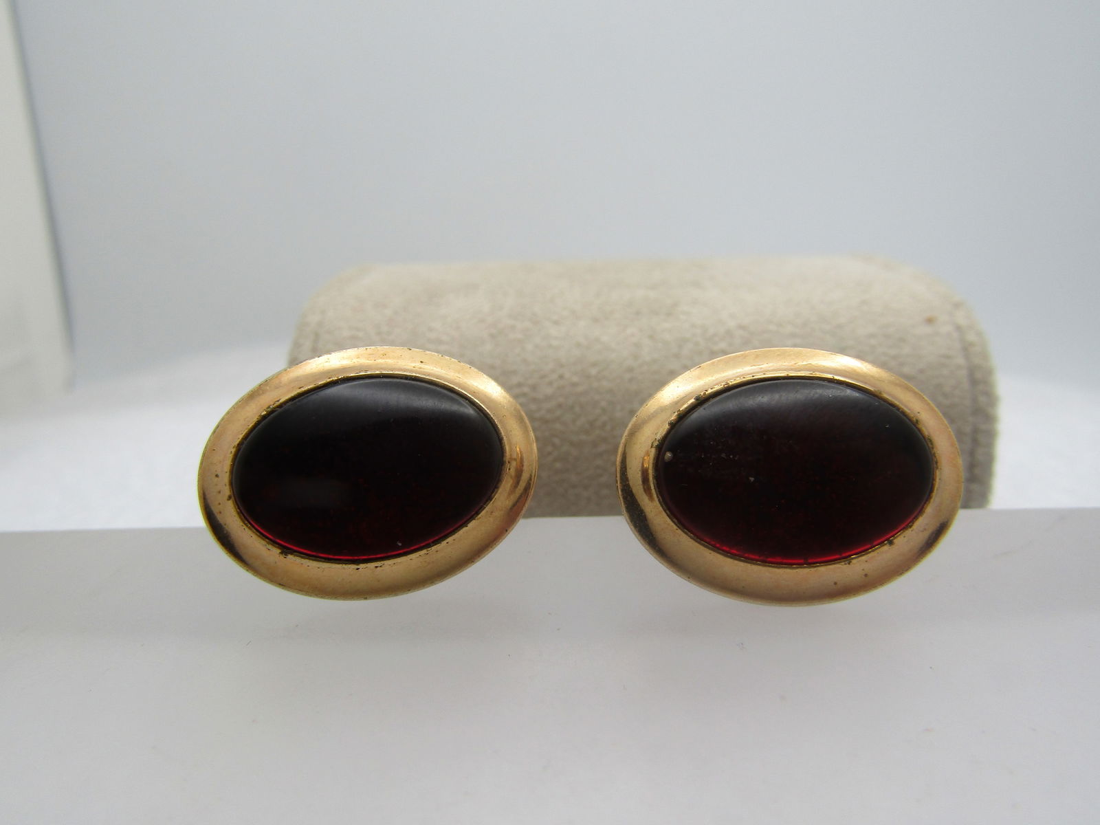 Vintage Red Glass Stone Cufflinks, Correct Quality, 1940's (1 of 5)