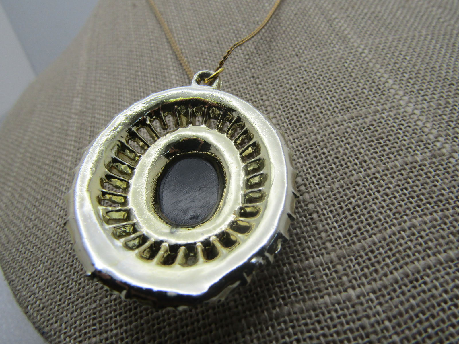 Vintage Cameo Rhinestone Pearl Necklace, Costume, 15", 1960's - 4