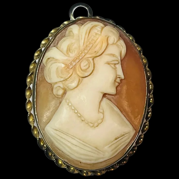 Vintage D'ABROS 12k GF Cameo Brooch/ Pin with Retractable Pendant (1 of 7)