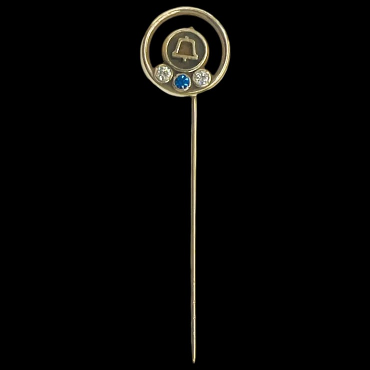 Vintage Memorial Bell 10k Gold and Diamond Stickpin (1 of 6)