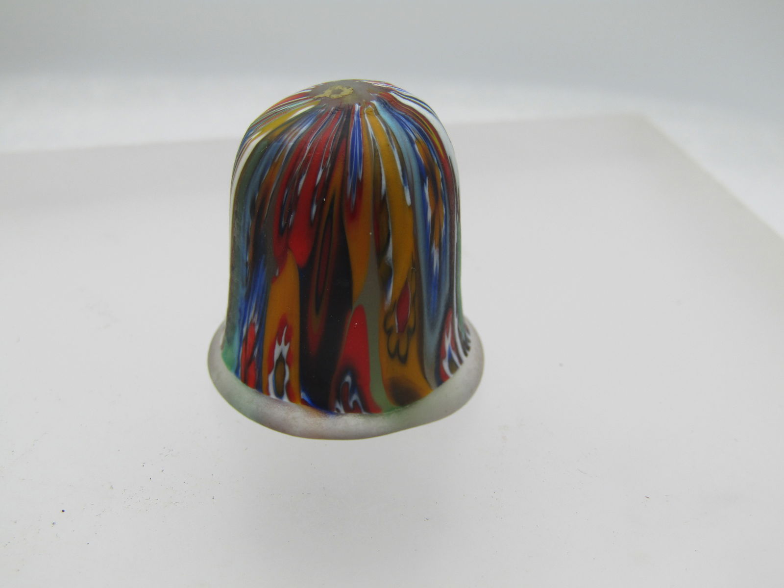 Vintage Italian Art Glass Thimble , Colorful 15.5mm Opening: Vintage Italian Art Glass Thimble , Colorful 15.5mm Opening. I've seen others like this that still have a Murano tag on it - this does not. This ws used as there is some wear on the outer frosted/clea