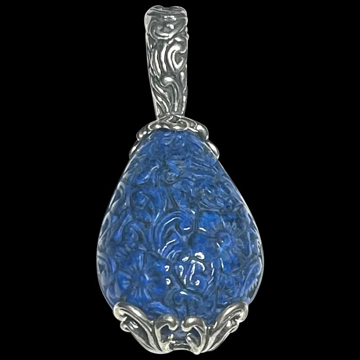 Estate Carolyn Pollack Carved Lapis Sterling Silver Signed Pendant (1 of 5)