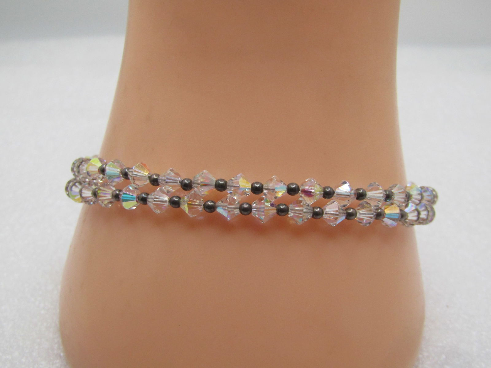 Vintage Sterling AB Crystal Bracelet, Double Strand, 8.5", 1990's (1 of 5)