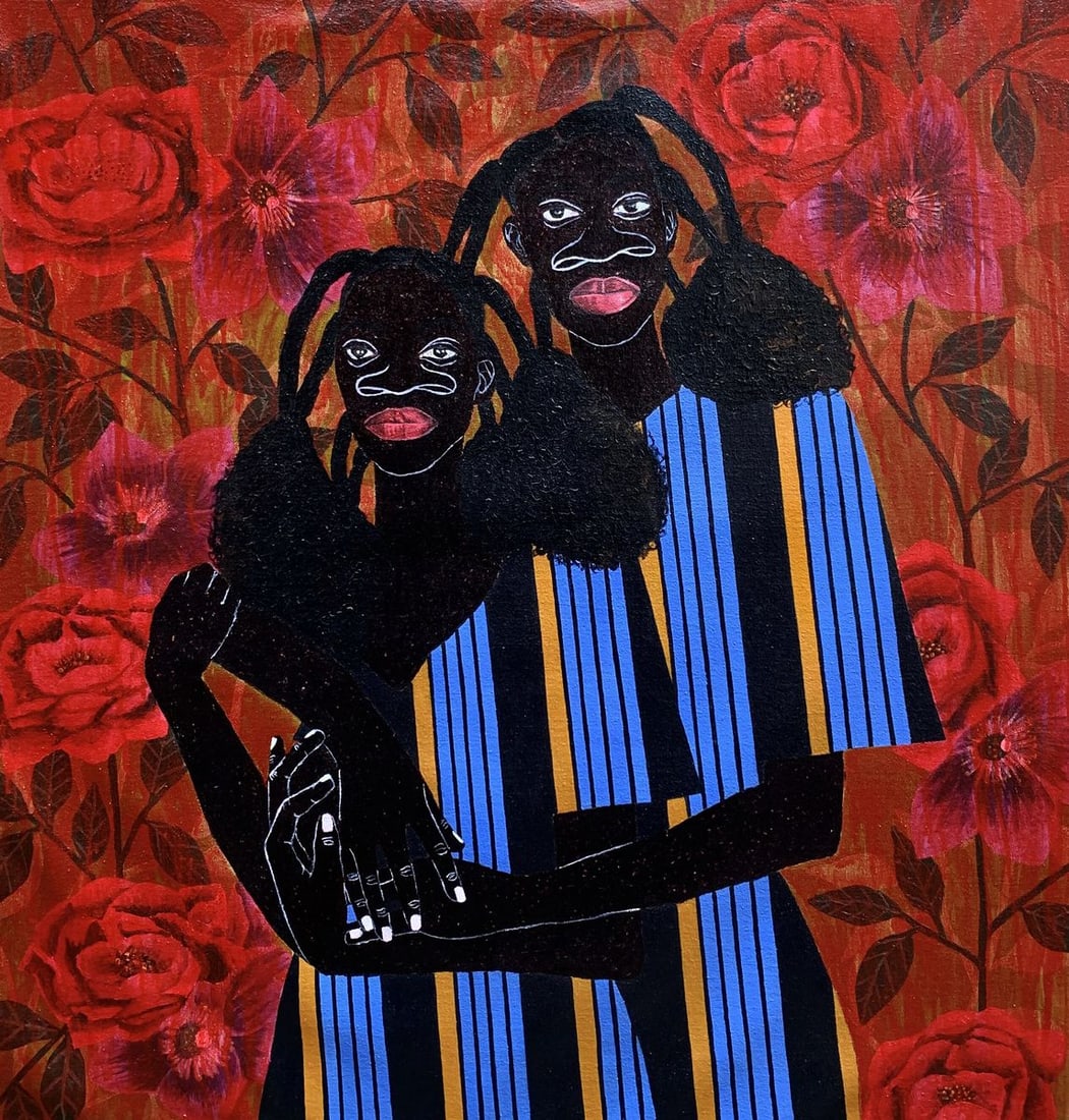 Acrylic painting We Hold Each Other Akintomide Akinshola: Title: Acrylic painting We Hold Each Other Akintomide Akinshola Description: Akins 9 "Duro timi" (stand by me) is a piece from my collection "How fragile we are when it isn’t blossoming" it’s an e