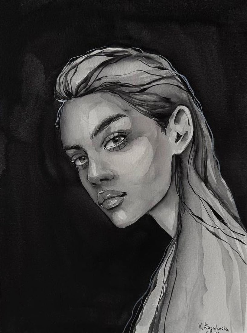 Watercolor painting Black and White Victoria Kagalovska: Title: Watercolor painting Black and White Victoria Kagalovska Description: Kagal 23 *** ABOUT THIS PAINTING *** * TITLE: "Black and White" * ARTISTS: Victoria Kagalovska * SIZE: 30x40 cm/'11.81x15.74