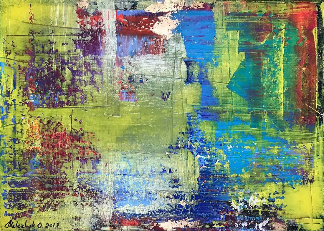 Acrylic painting Tender summer Olga Melezhik: Title: Acrylic painting Tender summer Olga Melezhik Description: Mel 70 "Tender Summer" by Olga Melezhik captures the gentle warmth and subtle beauty of the summer season through a mix of soft greens,