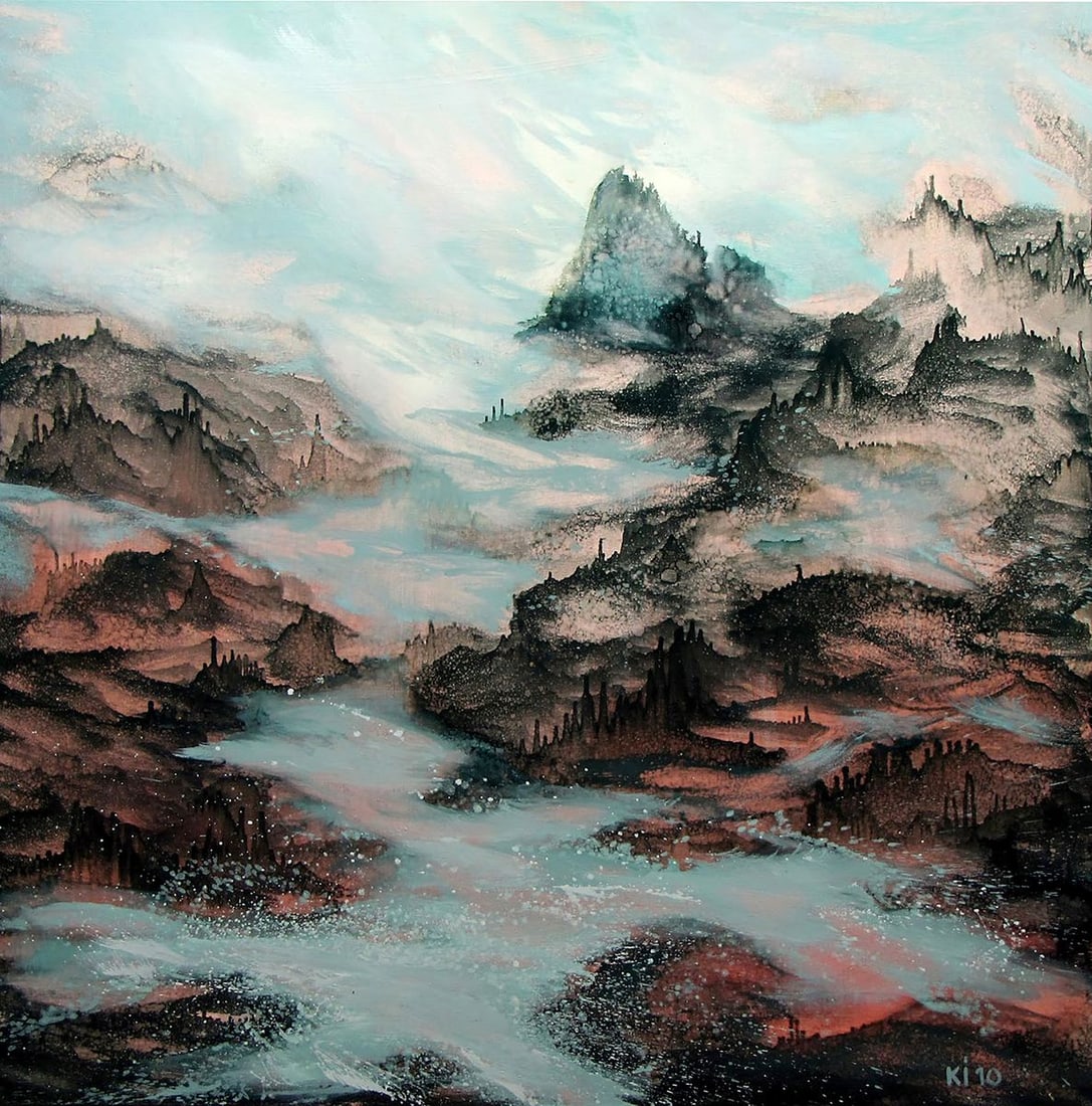 Oil painting Tibetan fog Igor Konovalov: Title: Oil painting Tibetan fog Igor Konovalov Description: Kon 118 "Tibetan Fog" by Ukrainian artist Igor Konovalov is a mesmerizing landscape painting that captures the ethereal beauty and mystery o