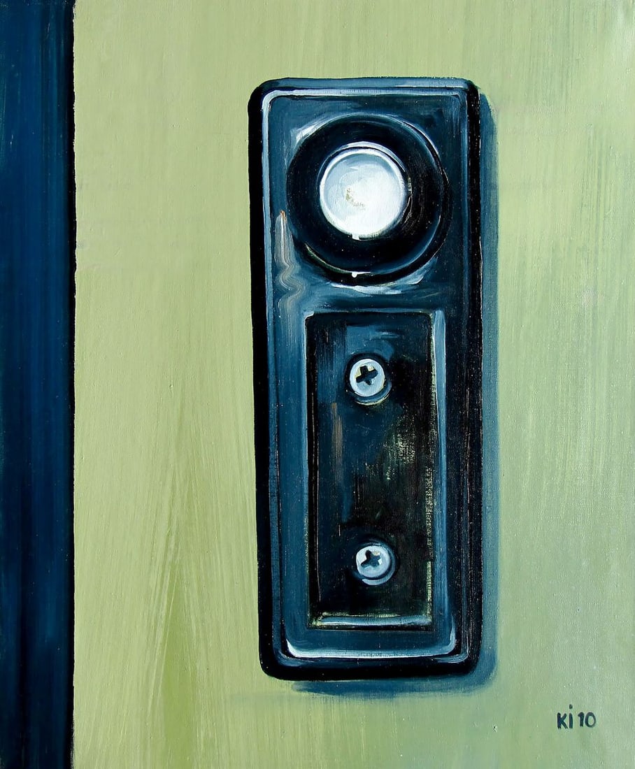 Oil painting Button in the house Igor Konovalov: Title: Oil painting Button in the house Igor Konovalov Description: Kon 119 "Button in the House" by Ukrainian artist Igor Konovalov is a focused and thought-provoking work that simplifies its