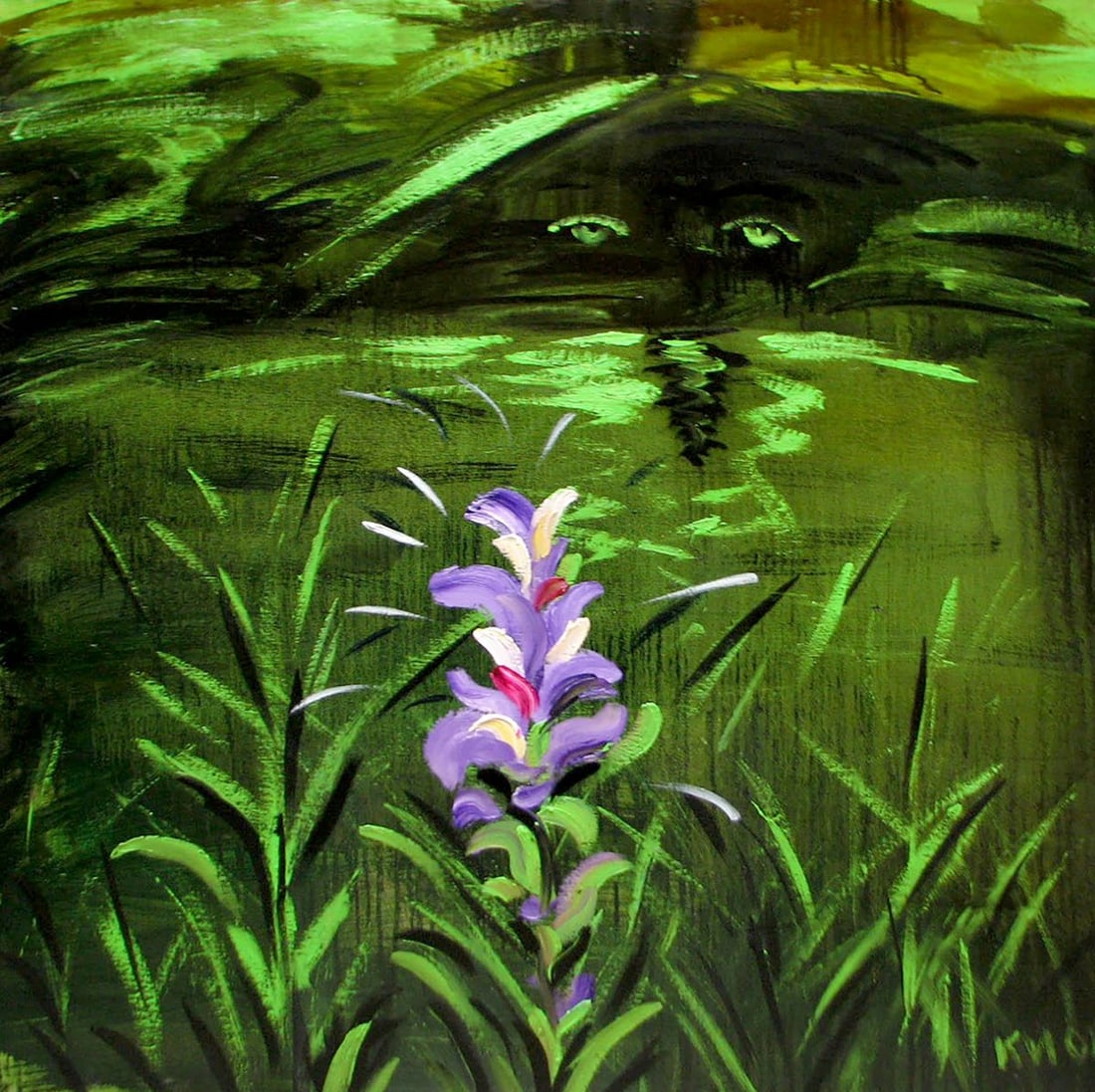 Oil painting Iris Igor Konovalov: Title: Oil painting Iris Igor Konovalov Description: Kon 123 "Iris" by Ukrainian artist Igor Konovalov is a thought-provoking painting that intertwines natural beauty with a subtle commentary on perce
