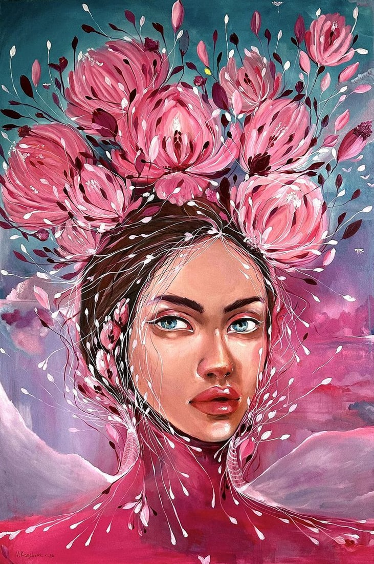 Oil painting Pions Victoria Kagalovska: Title: Oil painting Pions Victoria Kagalovska Description: Kagal 9 A painting-reflections about a thought as such. When I wrote it, I imagined how an idea or thought comes and where it comes from. Som