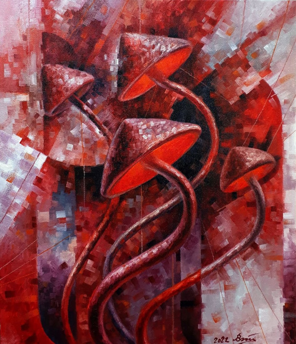 Oil painting Red in gray Sergey Voichenko: Title: Oil painting Red in gray Sergey Voichenko Description: Voich 98 "Red in Gray" is an abstract oil painting that presents a dynamic interplay of forms and shades, creating a striking visual contr