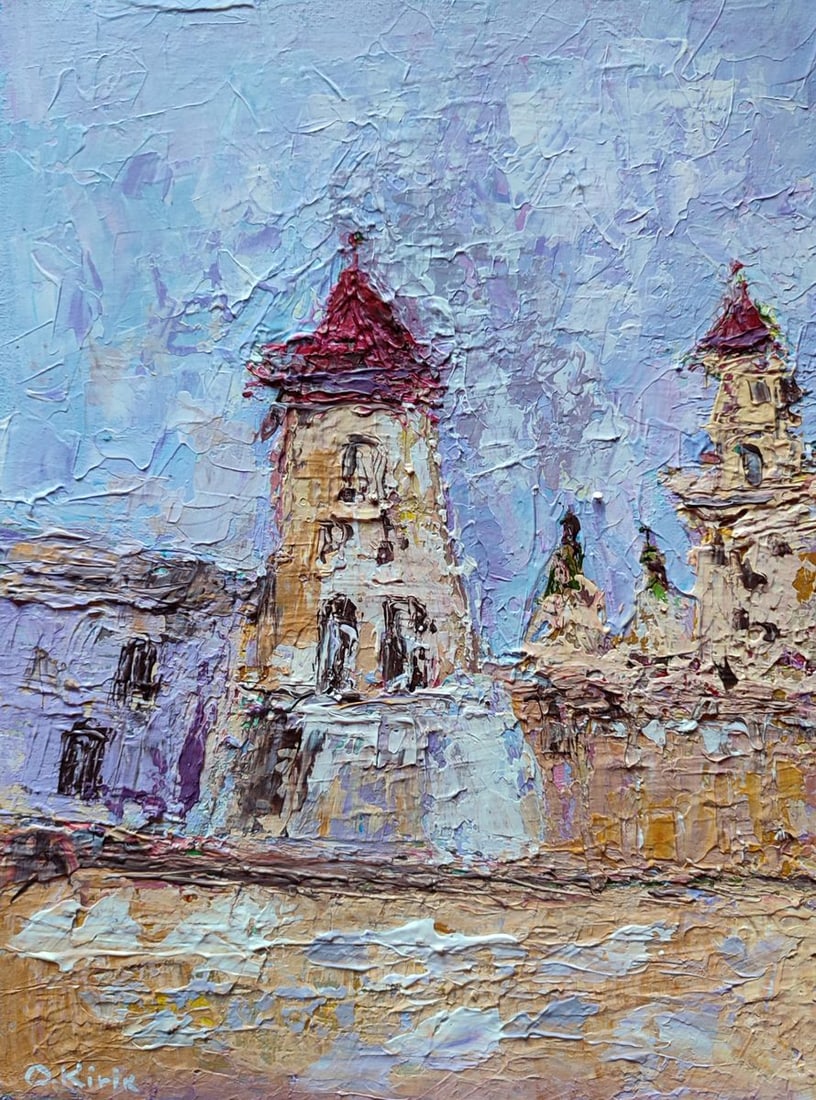 Acrylic painting Center of the ancient city Olena Kirik: Title: Acrylic painting Center of the ancient city Olena Kirik Description: 6KIRIK Painter: Olena Kirik Size: 40x30 cm/15.74x11.81 inches Components: acrylic, canvasOriginal painting CONDITION: excell