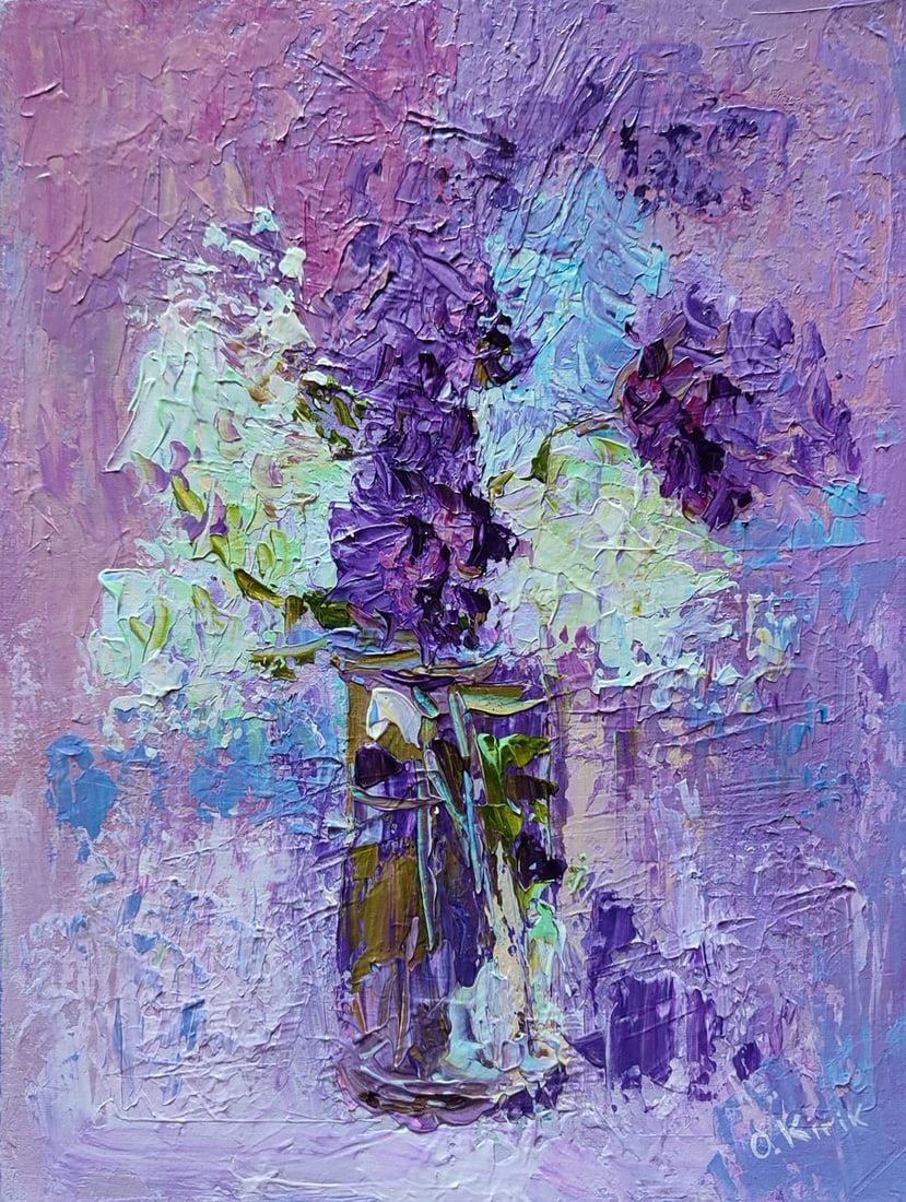 Acrylic painting Hyacinths Olena Kirik: Title: Acrylic painting Hyacinths Olena Kirik Description: 14KIRIK Painter: Olena Kirik Size: 40x30 cm/15.74x11.81 inches Components: acrylic, canvasOriginal painting CONDITION: excellent ARTIST: Olen