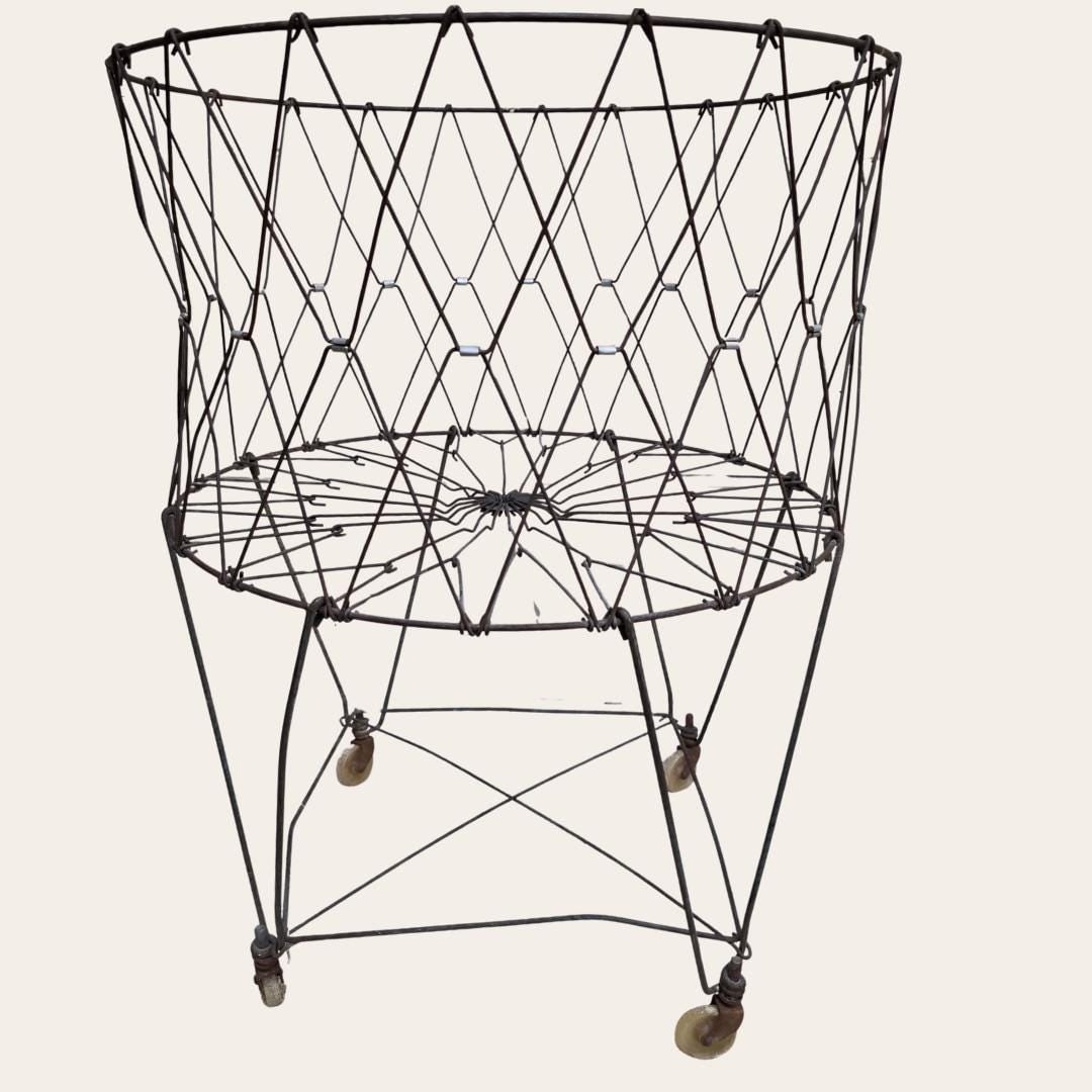 Mid-Century Collapsible Wire Laundry Hamper on Wheels Allied Products Industrial Basket Farmhouse (1 of 10)