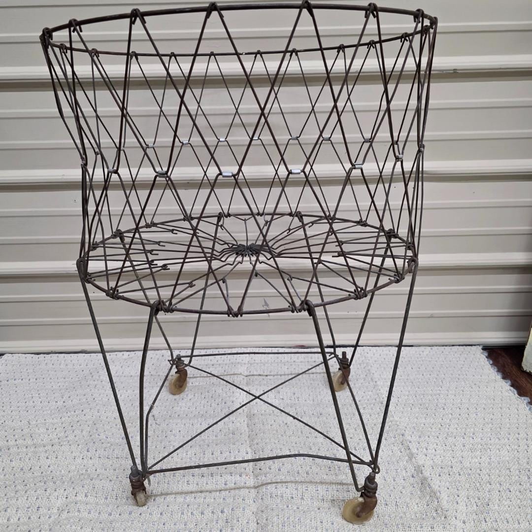 Mid-Century Collapsible Wire Laundry Hamper on Wheels Allied Products Industrial Basket Farmhouse - 5