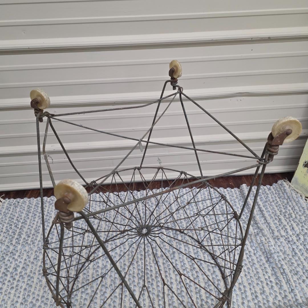 Mid-Century Collapsible Wire Laundry Hamper on Wheels Allied Products Industrial Basket Farmhouse - 9