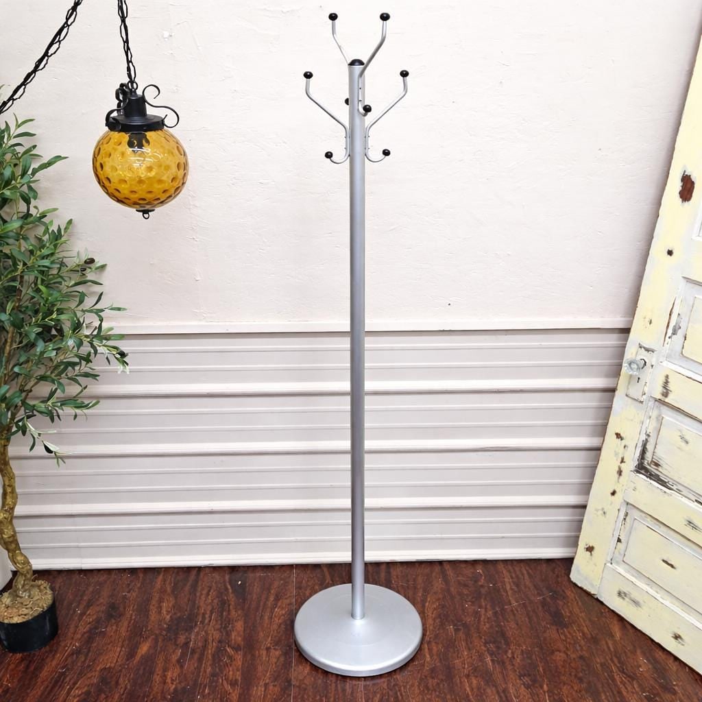 Industrial Minimalist Aluminum Coat Tree 71â€ Tall Silver Coat Rack w/ Black Ball (1 of 10)