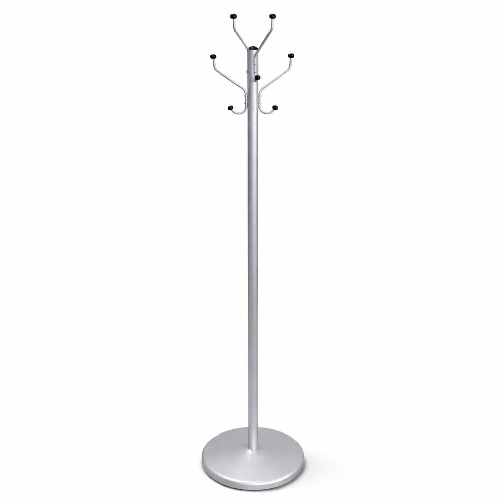 Industrial Minimalist Aluminum Coat Tree 71â€ Tall Silver Coat Rack w/ Black Ball - 2