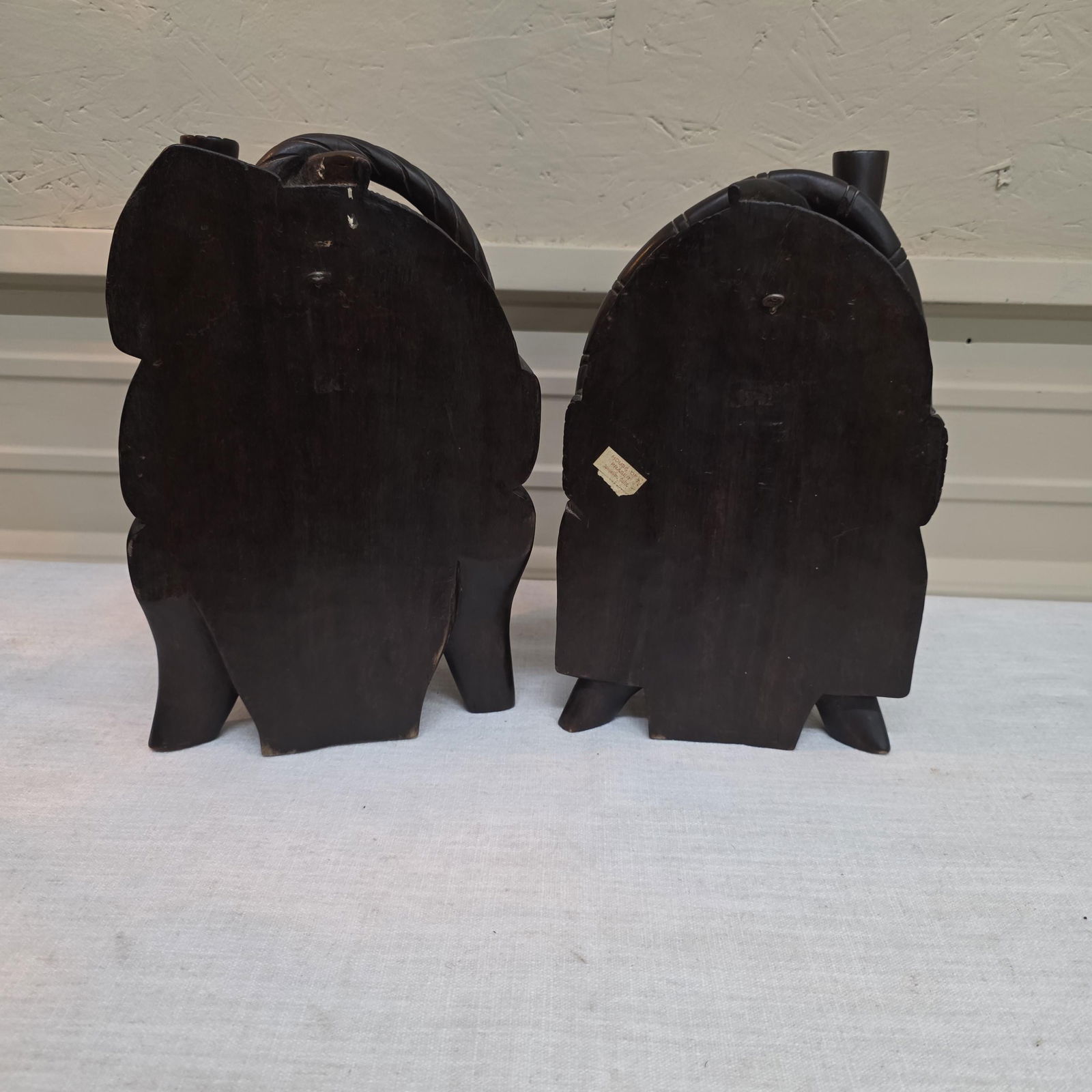 Pair Mid Century Carved Wood Figural Heads, Wall Plaques or Tabletop Busts, African Inspired Moorish - 10