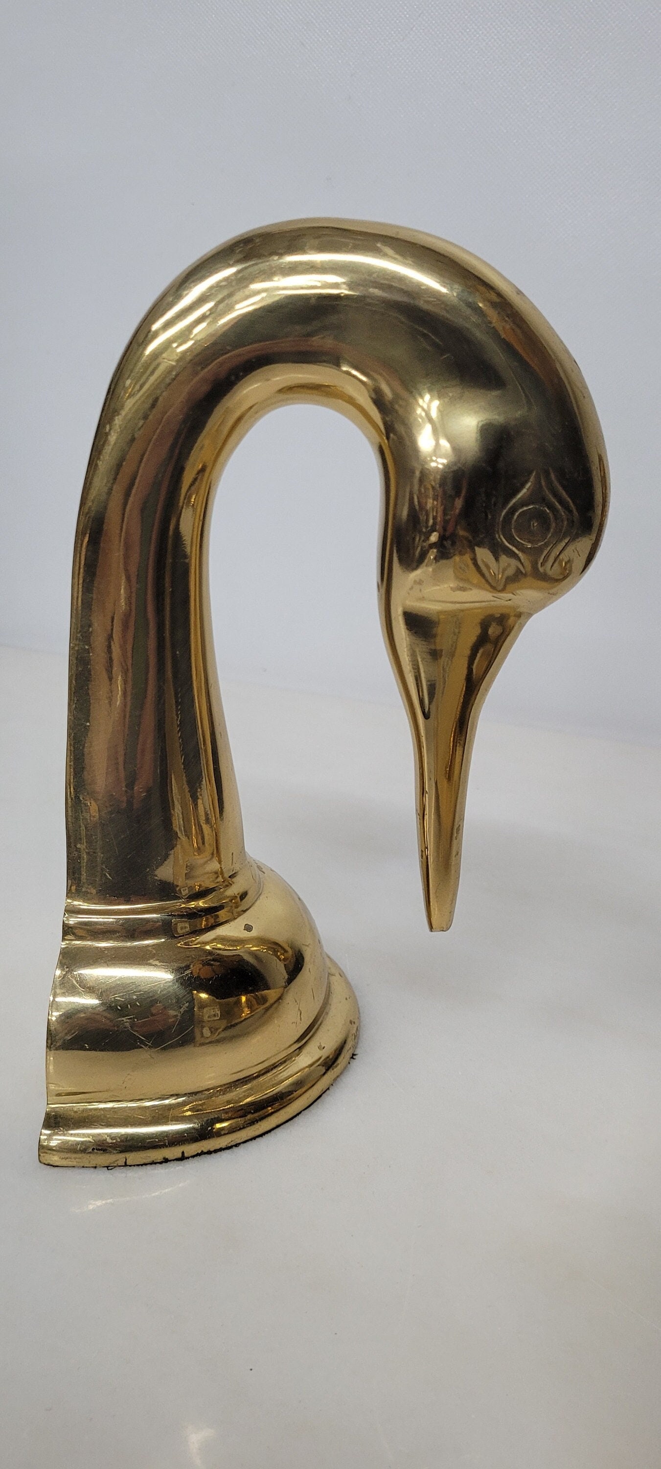 Vintage Brass Swan Head Bookends Pair Hollywood Regency Glam Mid Century Bird Decorative Library - 6