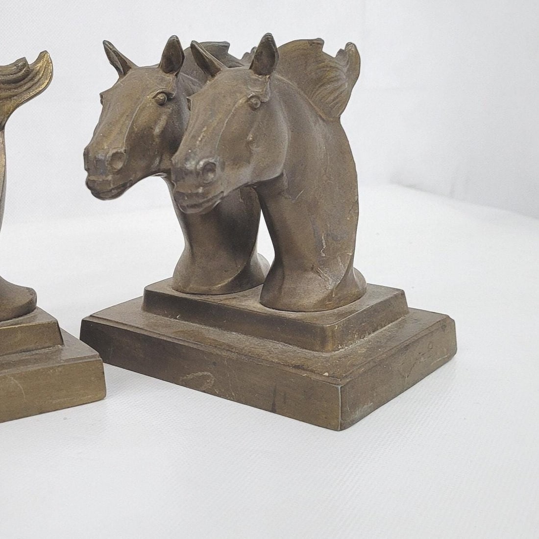 Vintage art deco signed frankart twin horses bookends book holders cast gold brass metal - 5