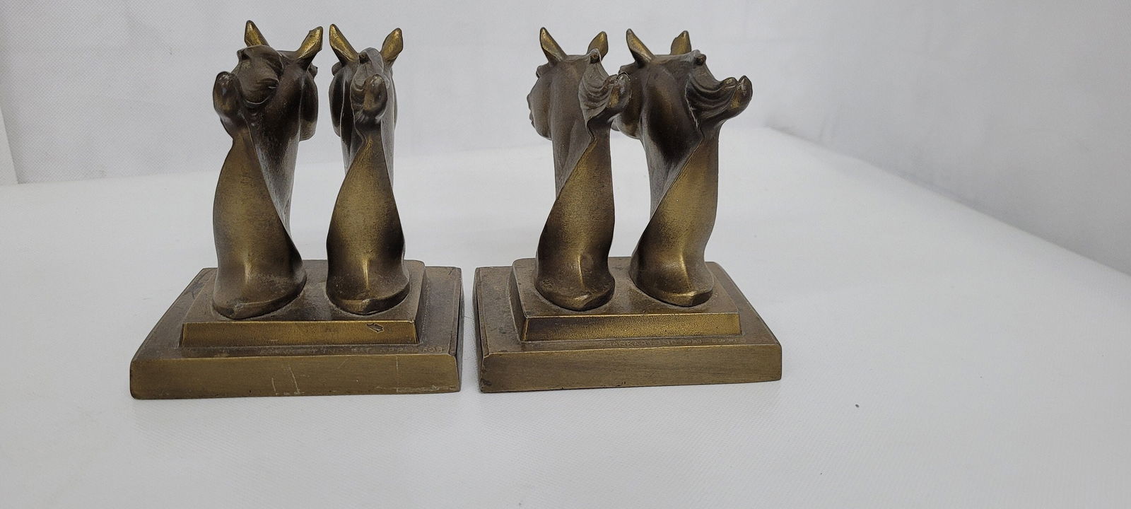 Vintage art deco signed frankart twin horses bookends book holders cast gold brass metal - 6