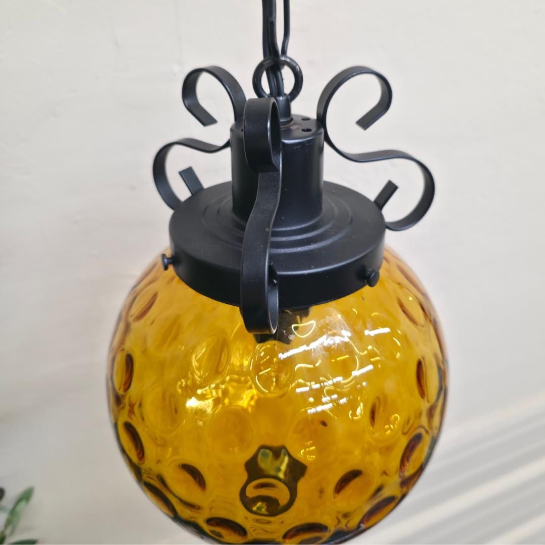 Vintage Amber Glass Globe Swag Lamp Plug-In Pendant | Petite Hanging Light | Hollywood Regency Boho - 10