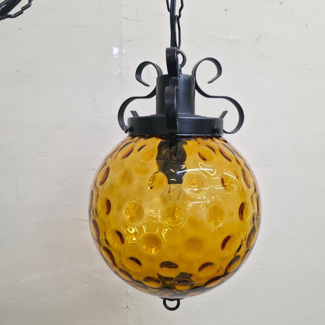 Vintage Amber Glass Globe Swag Lamp Plug-In Pendant | Petite Hanging Light | Hollywood Regency Boho - 6