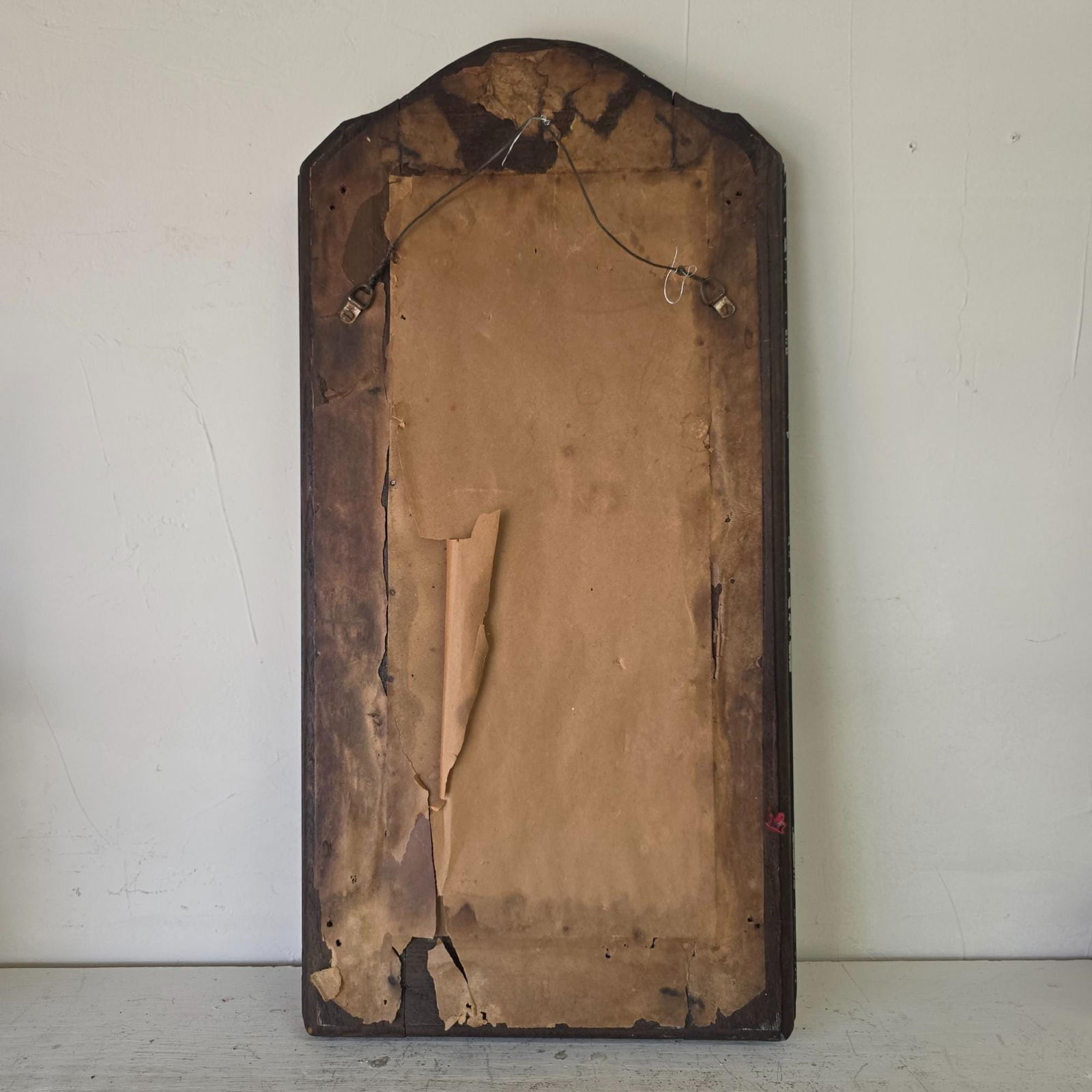 Vintage Etched Wall Mirror 24x12, Shaped Top Floral Scroll Engraved Glass, Rosette Button Frame, - 9