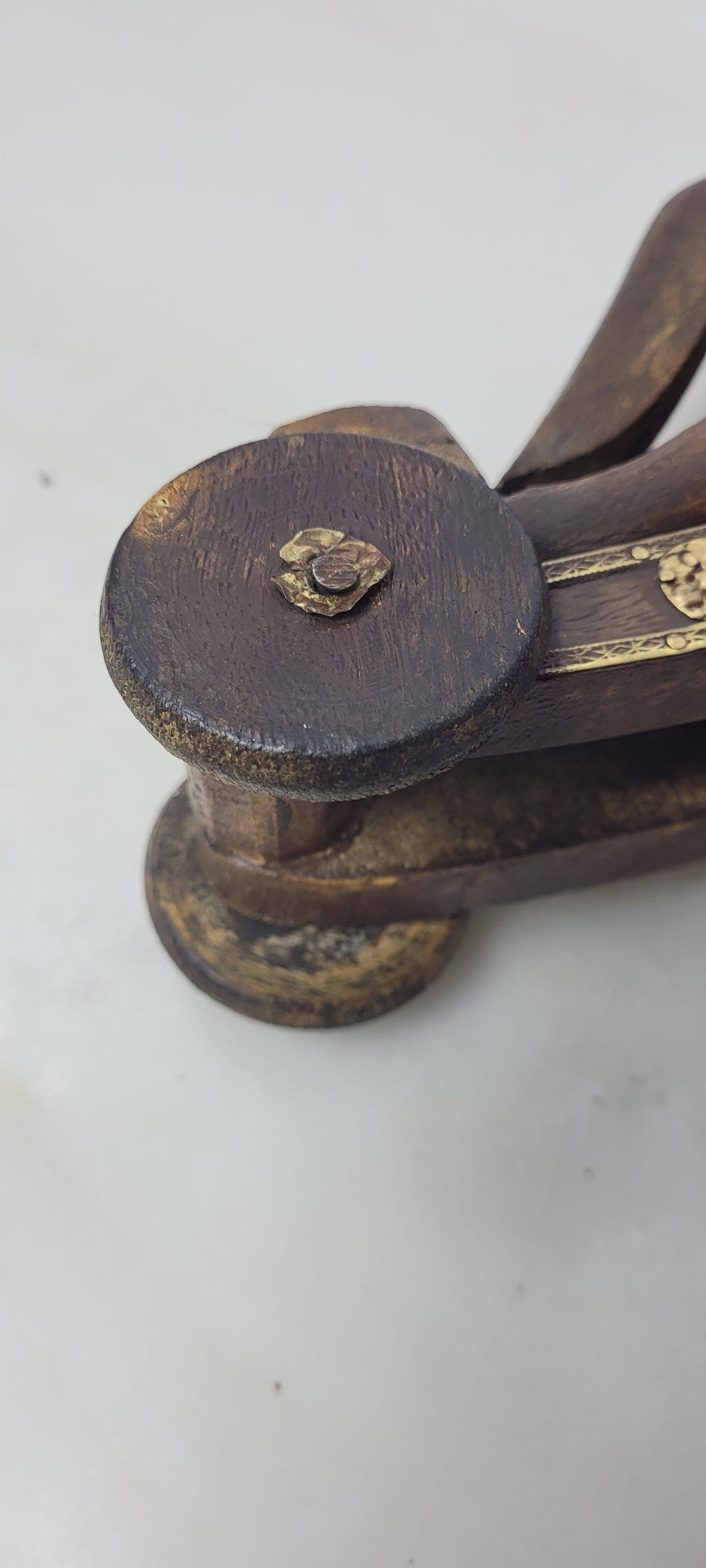 Antique Wooden Toy Horse on Wheels c1900 European Nursery Decor Brass Copper Inlay Folk Style Pull - 9