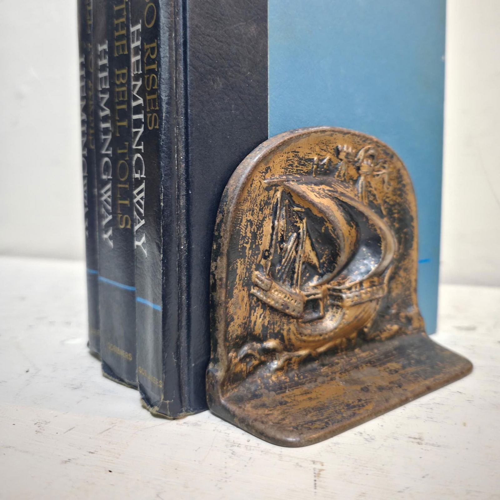 Vintage Cast Iron Viking Ship Bookends 1920s Nautical Decor Antique Style Maritime Library Bookends - 2