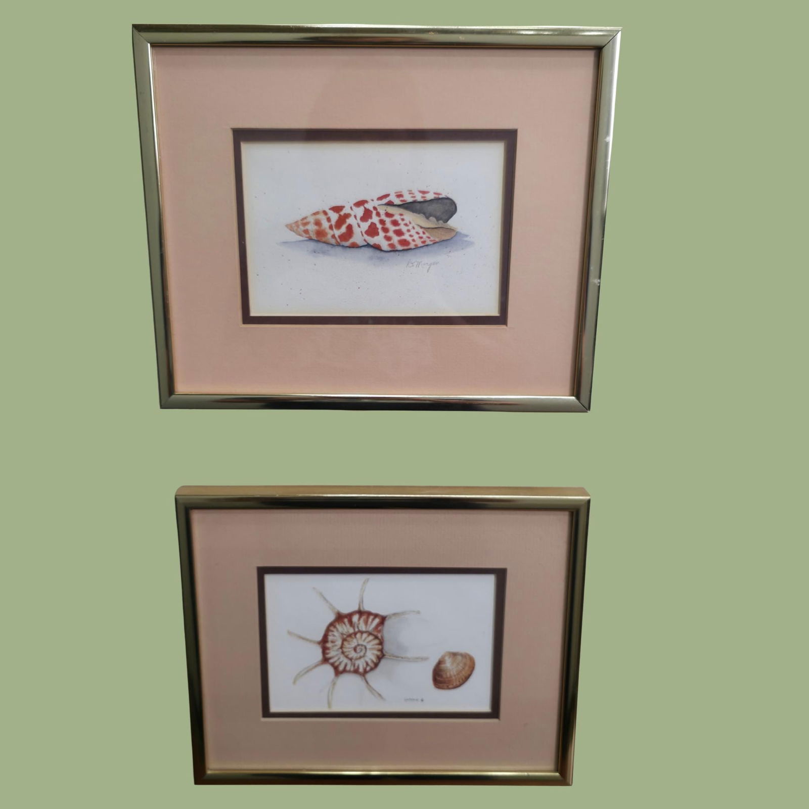 Vintage BOHO Home Decor Wall Picture Framed Set of 2 Coastal Grandmacore Shells Signed Art - 2