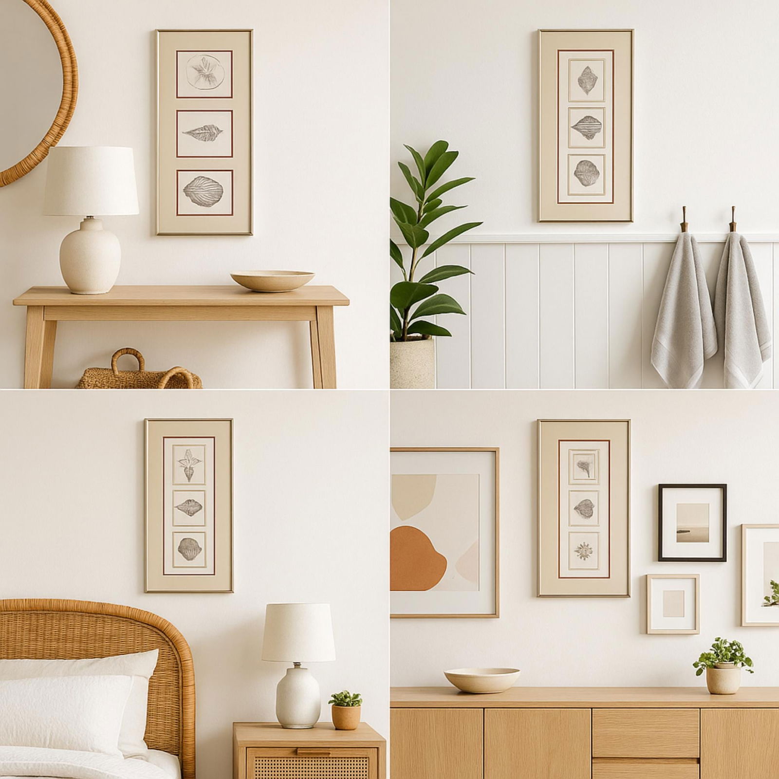 Vintage Coastal Shell Triptych Sand Dollar Conch Scallop Wall Art in Chrome Frame Natural History - 2