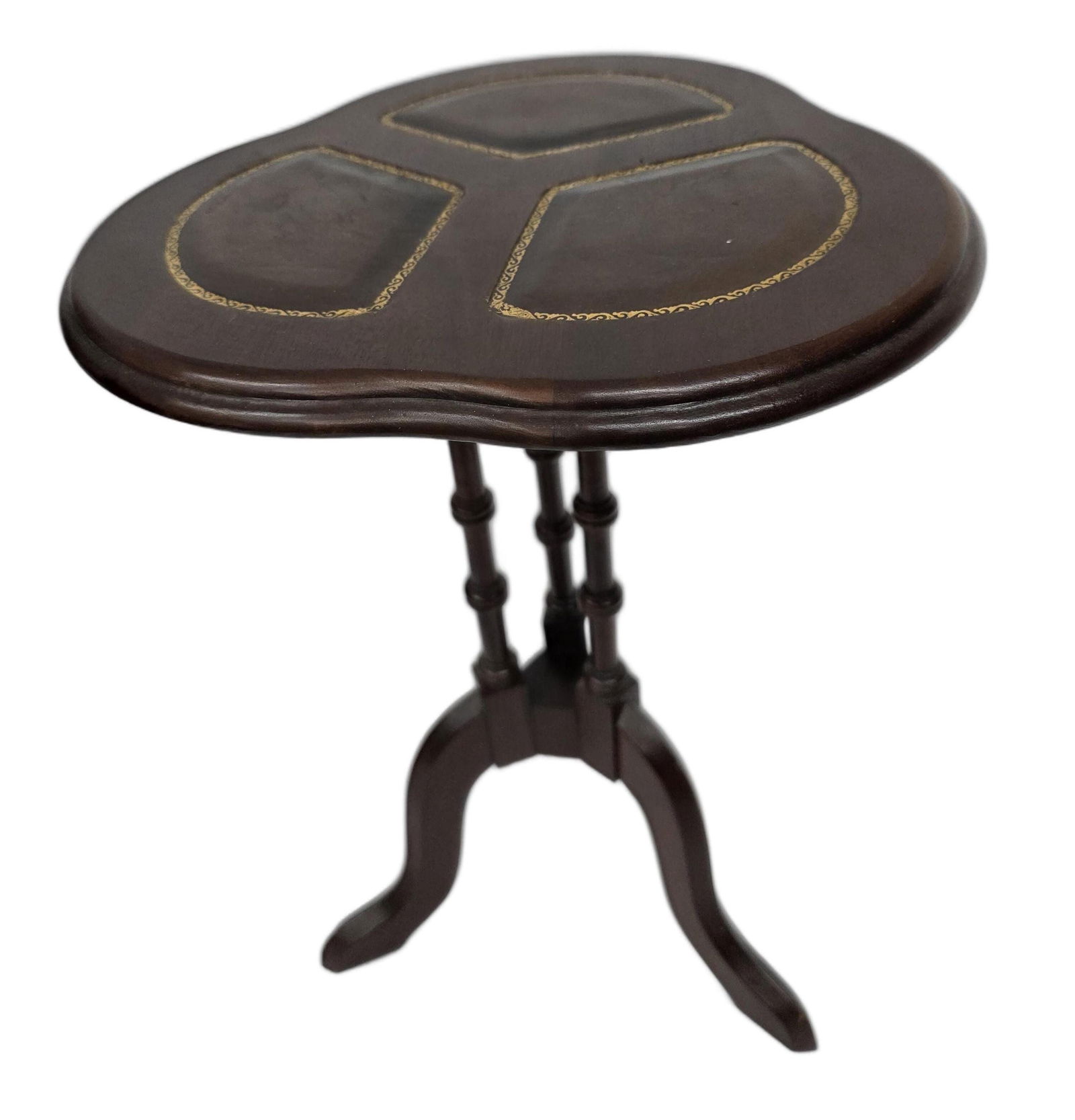 Vintage 3-Leg Table with Inlaid Top Colonial Revival Accent Table 1985 Mahogany Plant Stand or Side (1 of 8)