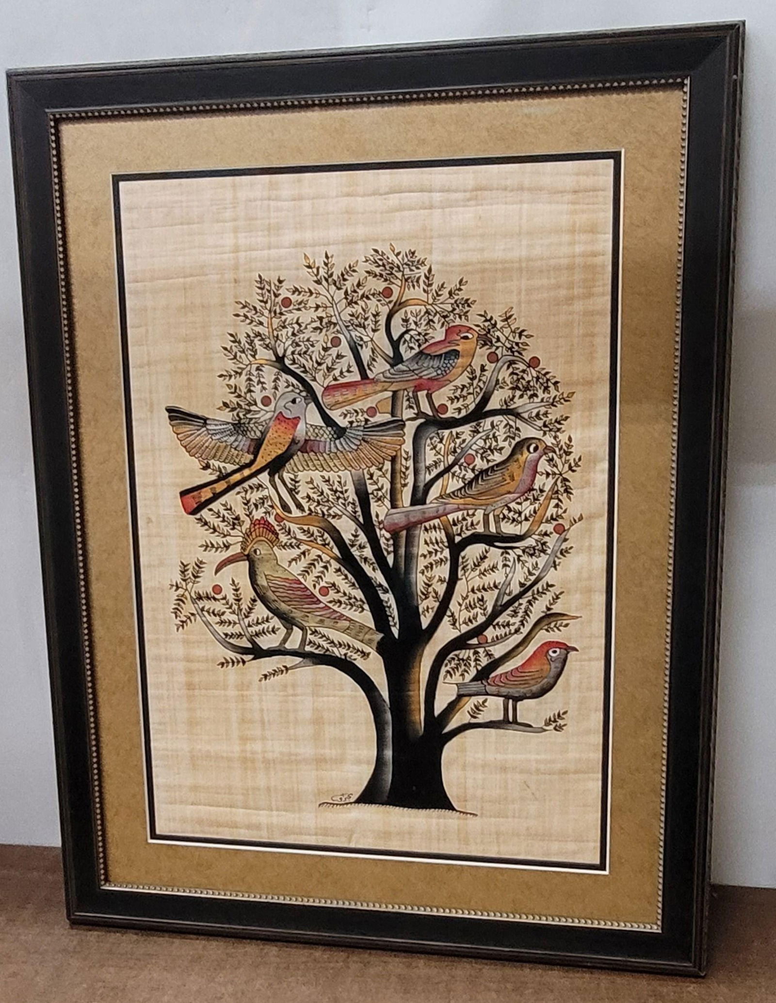 Vintage Egyptian Papyrus Painting Framed Tree of Life with Birds Signed Hand Painted Ancient Art: Title: Vintage Egyptian Papyrus Painting Framed Tree of Life with Birds Signed Hand Painted Ancient Art Description: ðŸŽ¨ Vintage Egyptian Papyrus Painting Framed Tree of Life