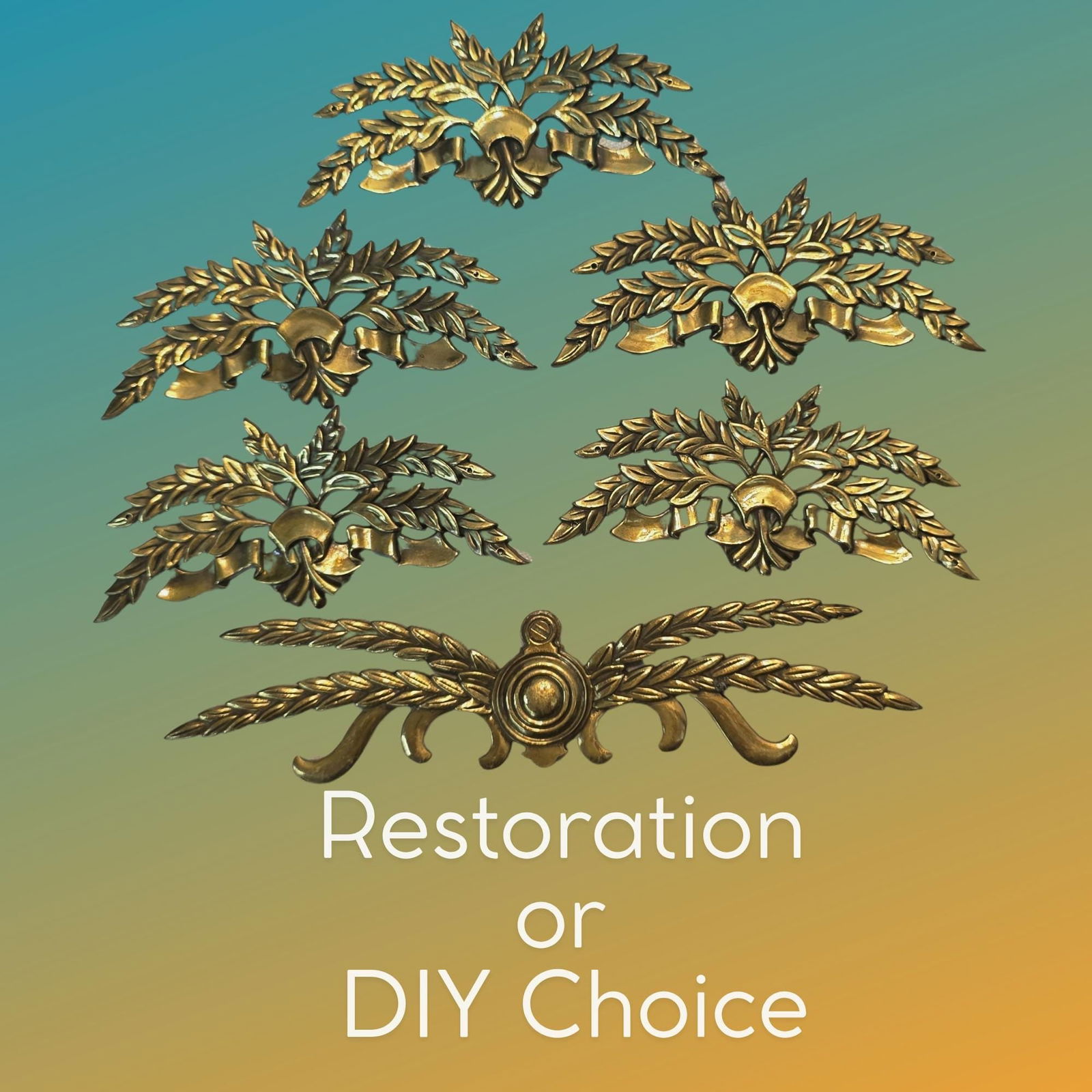 Vintage French Brass appliques Neoclassical Hardware Drawer Pulls Rococo Medallion Home Decor - 3