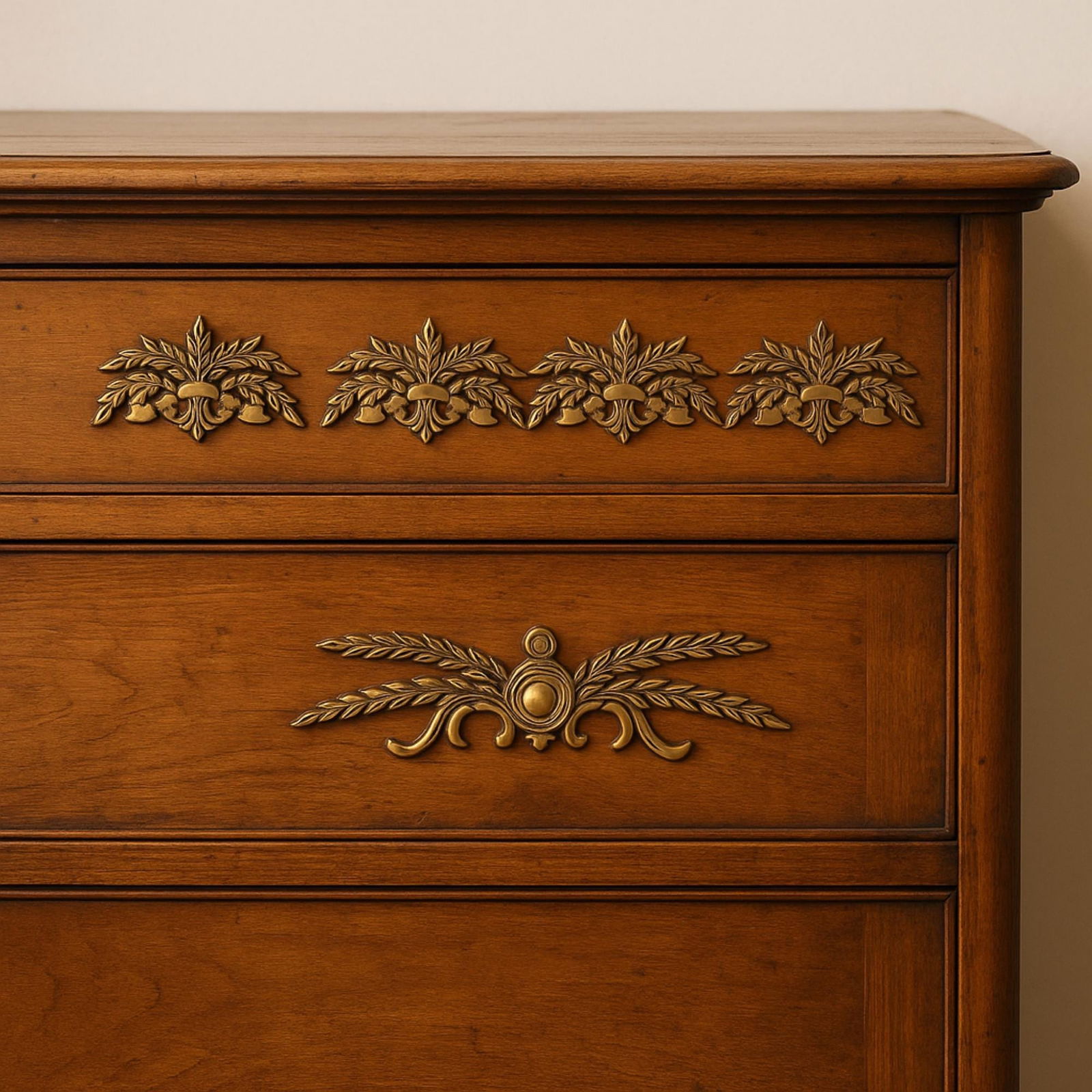 Vintage French Brass appliques Neoclassical Hardware Drawer Pulls Rococo Medallion Home Decor - 6