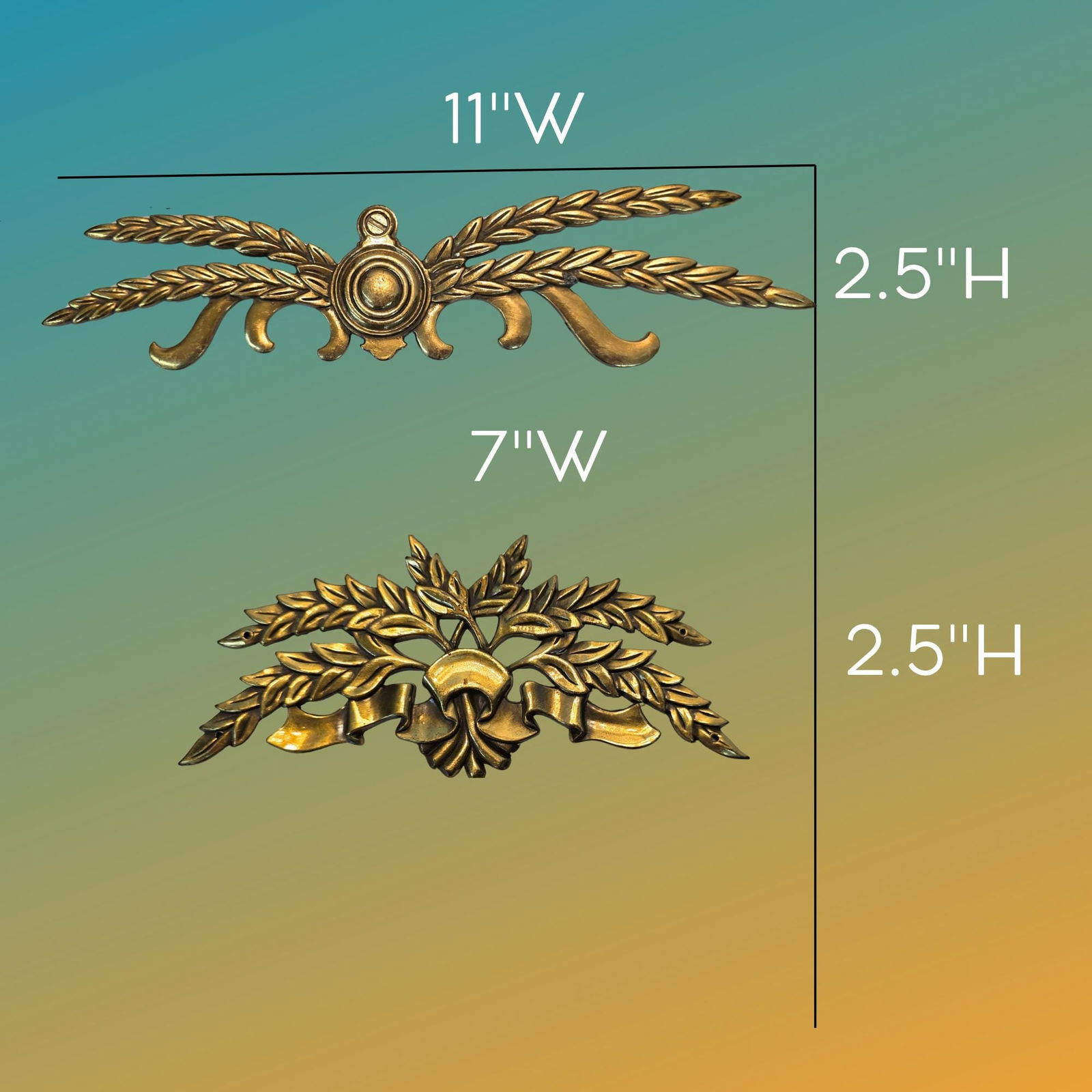 Vintage French Brass appliques Neoclassical Hardware Drawer Pulls Rococo Medallion Home Decor - 7