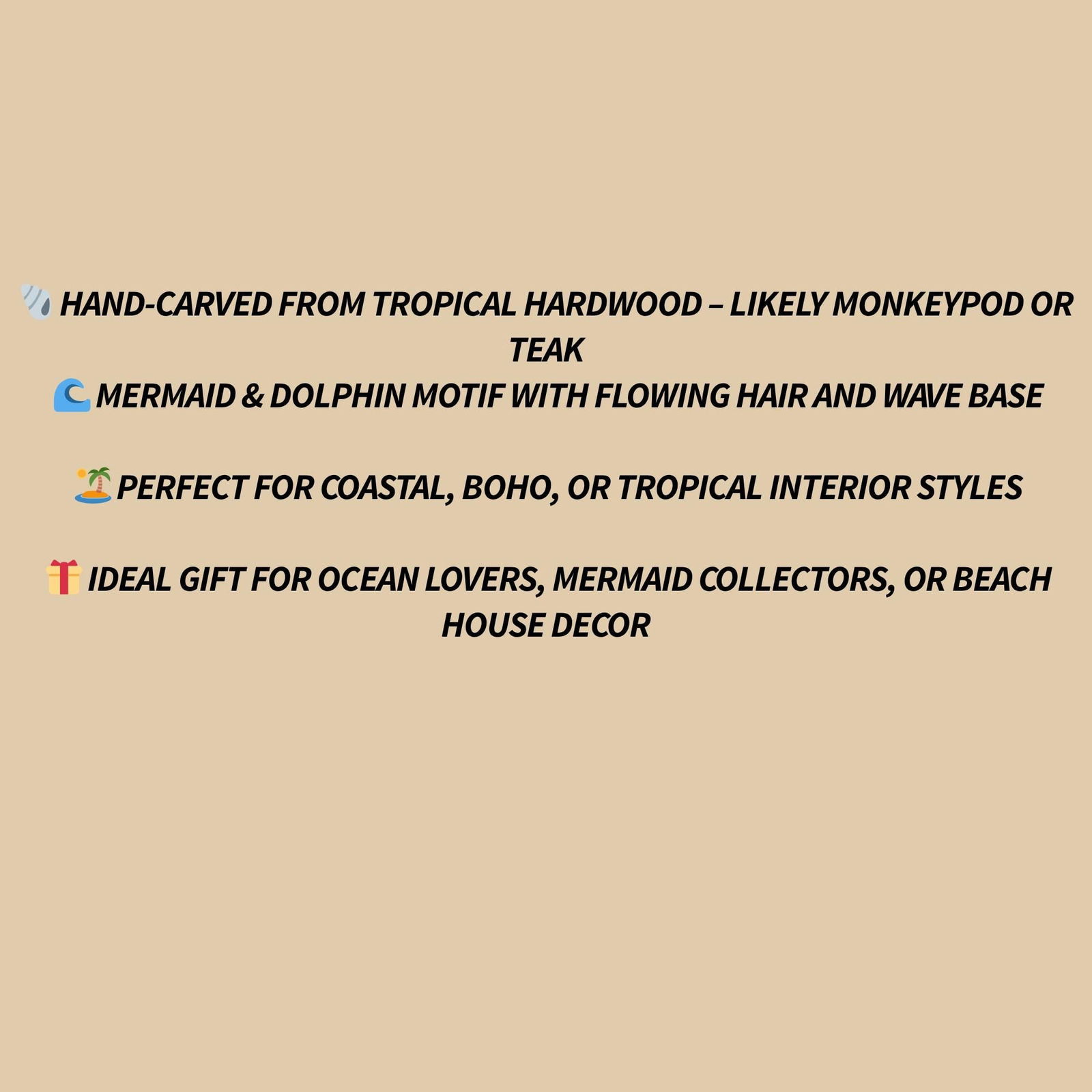 Vintage Mermaid Wood Sculpture Hand-Carved Tropical Coastal Decor Balinese Mermaidcore Sea Goddess - 9